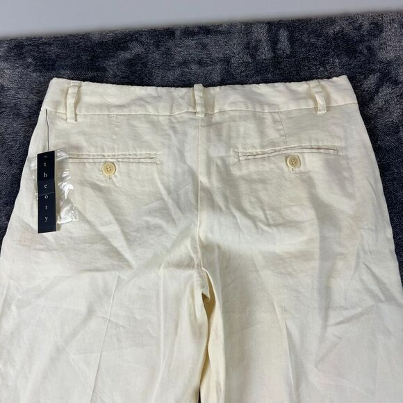 Theory Emery Linen Off-White Wide Leg Pants Pockets Women's 2 Chino NWT - Picture 9 of 10